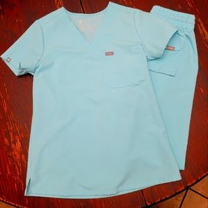 FIGS fresh aqua SET xs top xs SEWELL limited edition pants